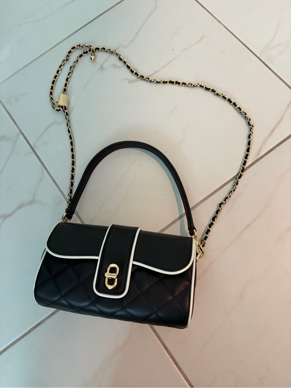 Charles & Keith Black Shoulder Bag with White Trim and 2 Strap Options